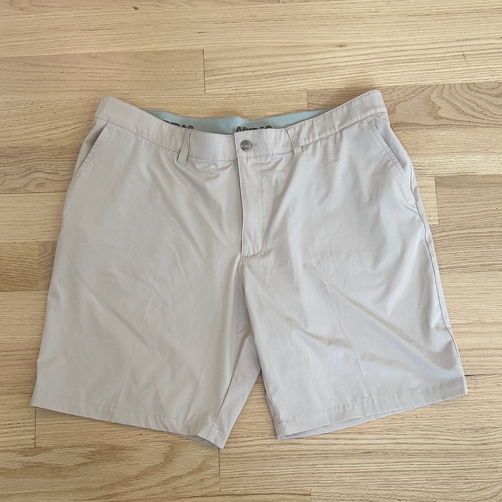 Adidas Men's Light Beige Flat Front Performance Shorts